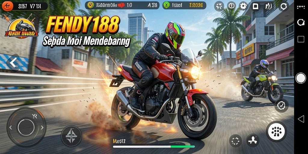 Tampilan gameplay balapan sepeda motor yang seru dalam FENDY188.