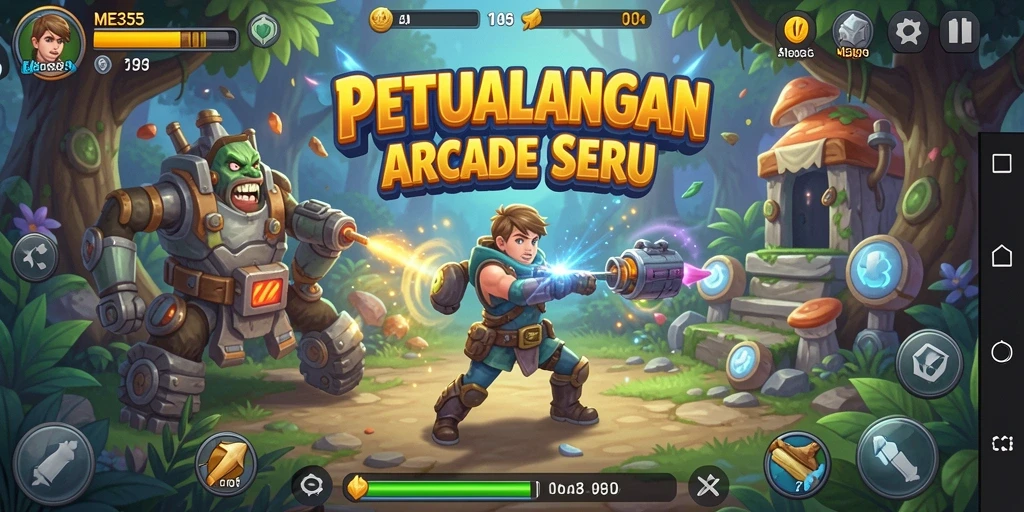 Tangkapan layar gameplay ME355 yang menampilkan aksi seru dalam permainan arcade.