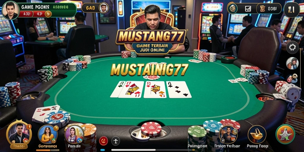 Tampilan utama gameplay Poker di MUSTANG77 menunjukkan aksi yang mendebarkan.