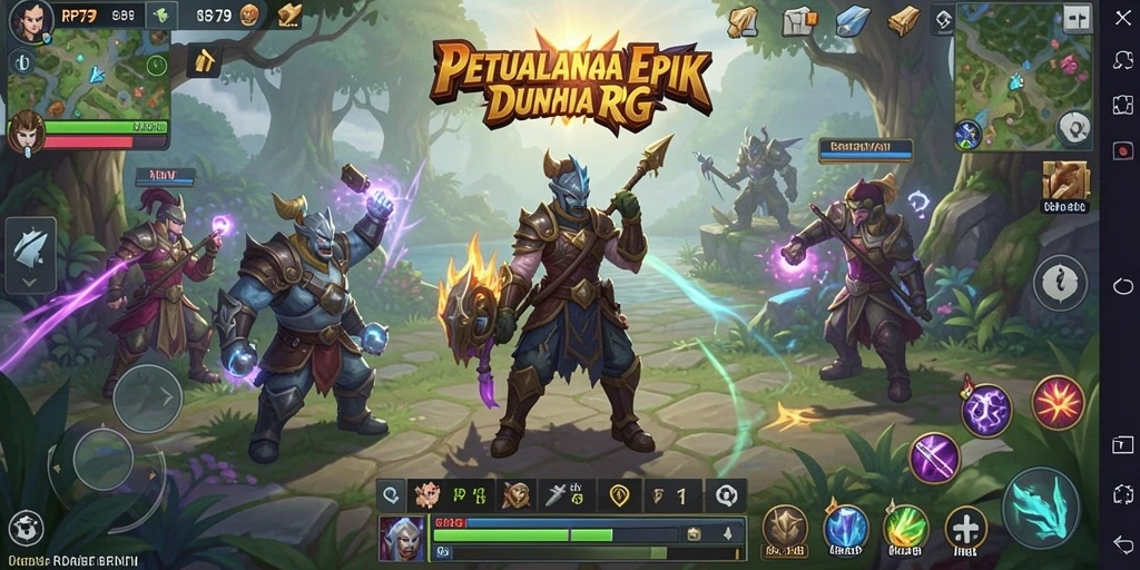 Tangkapan layar utama RP79 menampilkan pertarungan seru dalam dunia RPG.