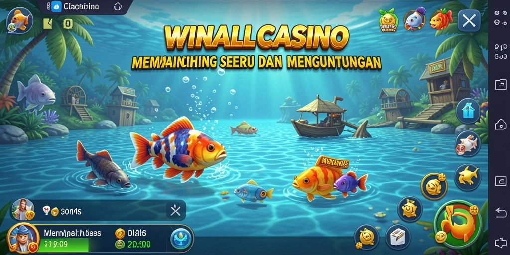 Screenshot gameplay WINALLCASINO menampilkan suasana memancing yang menegangkan.